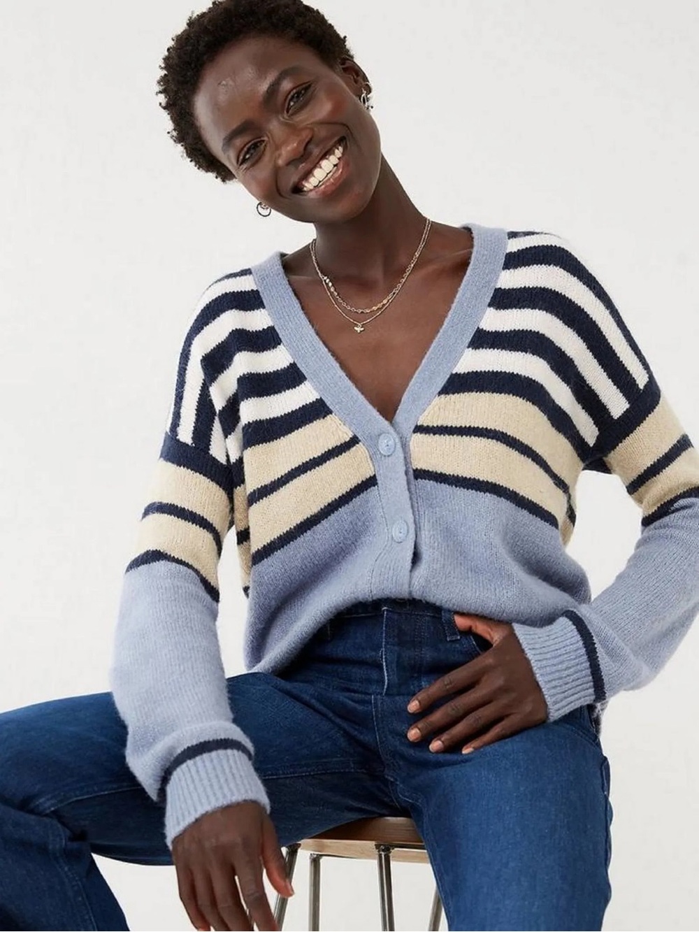 Fat Face Womens Alpaca Blend Striped Cardigan 6 Preppy Nautical Ivy League Soft